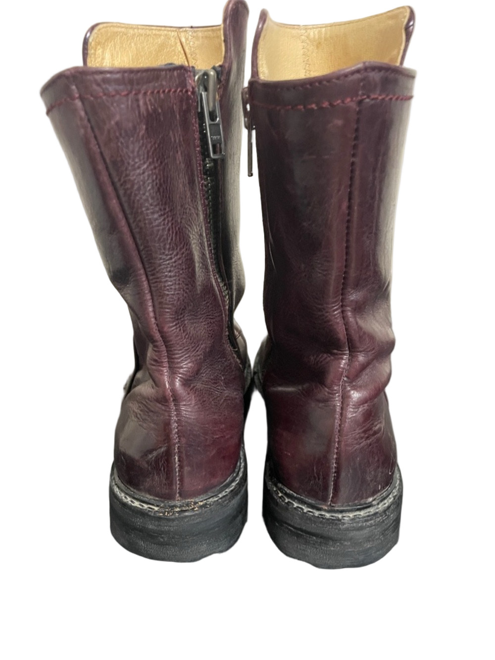 John Fluevog Bing Burgundy Leather Mid-Calf Boots Size 8 - Picture 4 of 7